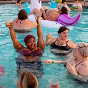 A Brief History of the Fat Acceptance Movement - A group of six fat folks in the water at a pool party