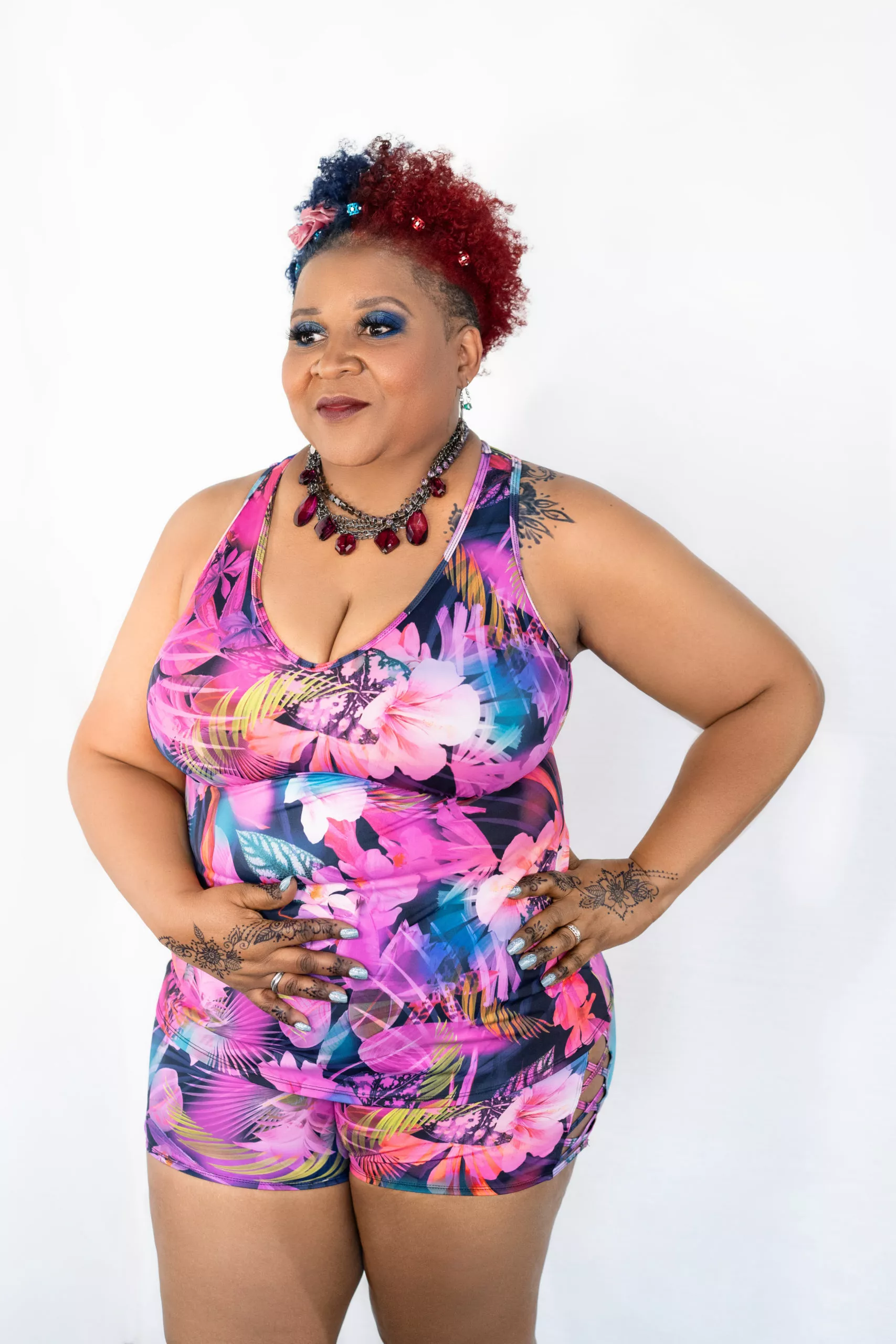 Photo of Angela Braxton-Johnson in a colorful bathing suit