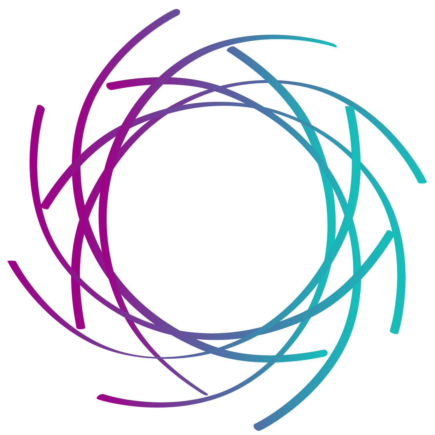 Logo with intersect text and purple and teal circle around text.